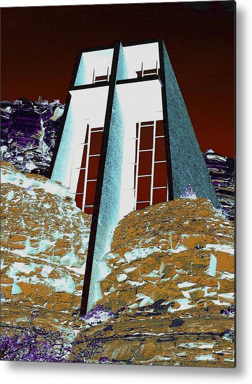 Digital Metal Print featuring the digital art Sedona Rock Church by David Hansen