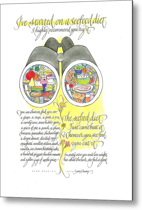 Calligraphy Metal Print featuring the drawing Seefood Diet by Sally Penley