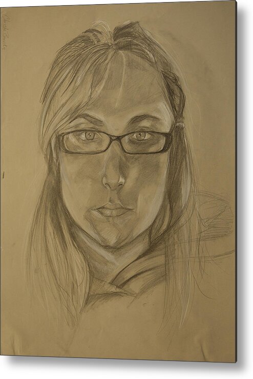 Portrait Metal Print featuring the drawing Self Portrait 09 by Christa Brunks
