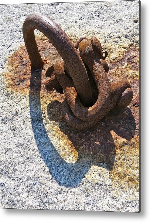 Rusty Hook Metal Print featuring the photograph Shadow Of The Past by Nancy Patterson