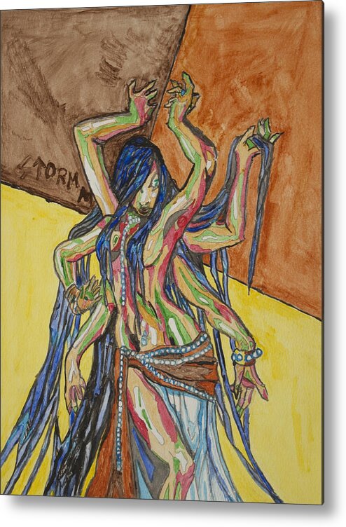 Six Armed Goddess Metal Print featuring the painting Six Armed Goddess by Stormm Bradshaw