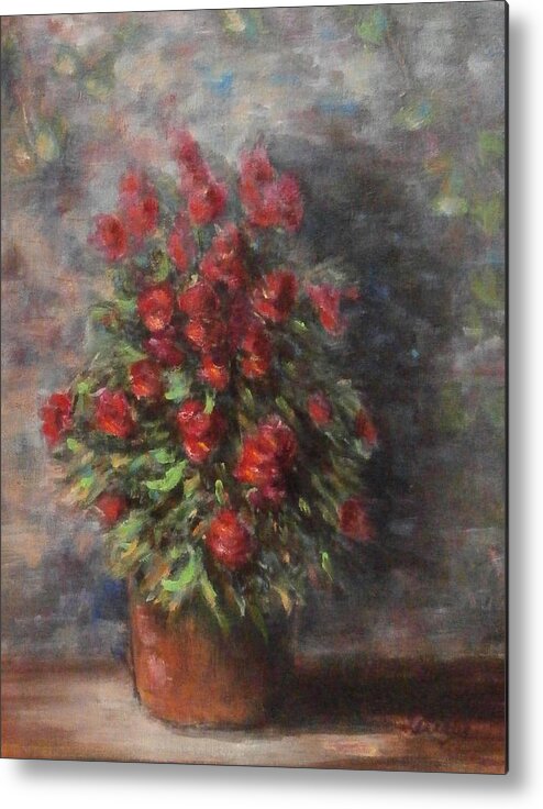 Luczay Metal Print featuring the painting Snapdragons by Katalin Luczay