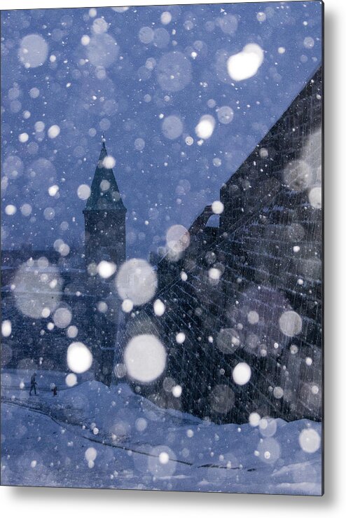 Color Metal Print featuring the photograph Snow on old Quebec City by Arkady Kunysz