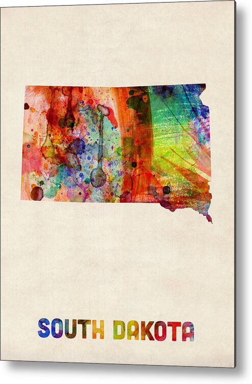 United States Map Metal Print featuring the digital art South Dakota Watercolor Map by Michael Tompsett