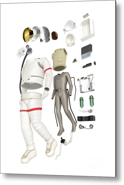 Arrangement Metal Print featuring the photograph Spacesuit, Exploded View by Nikid Design Ltd / Dorling Kindersley