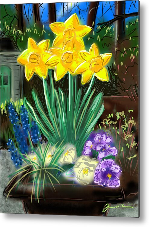 Flowers Metal Print featuring the painting Spring Daffodils by Jean Pacheco Ravinski