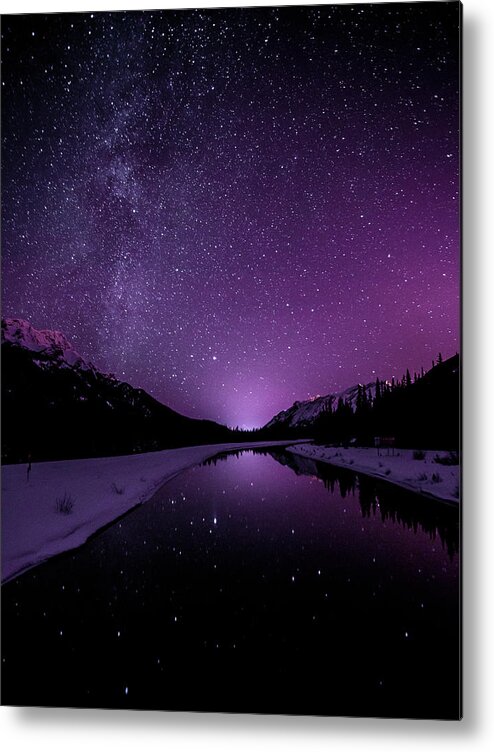 Tranquility Metal Print featuring the photograph Starry Sky Illuminates Mountain by Ascentxmedia
