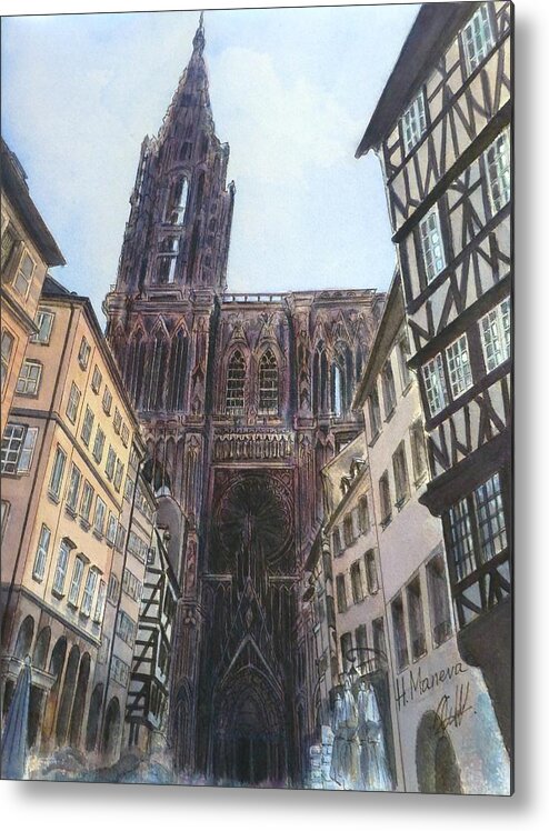 Strasbourg Cathedral Metal Print featuring the painting Strasbourg Cathedral by Henrieta Maneva