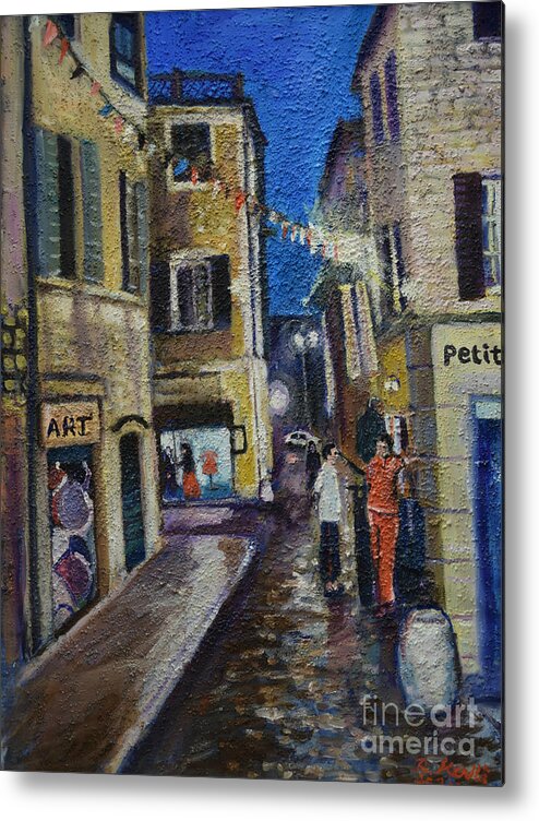 Oil Painting On Canvas Metal Print featuring the painting Street View Provence 2 by Raija Merila