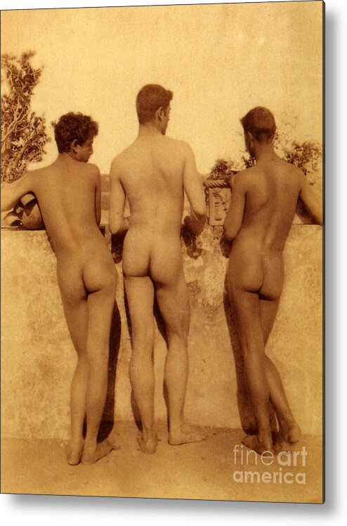 Gloeden Metal Print featuring the photograph Study of Three Male Nudes by Wilhelm von Gloeden