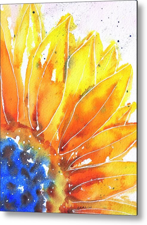 Sunflower Metal Print featuring the painting Sunflower Blue Orange and Yellow by Carlin Blahnik CarlinArtWatercolor