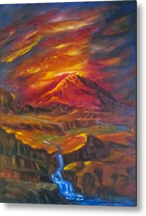 Landscape Metal Print featuring the painting Sunset by Sherry Strong