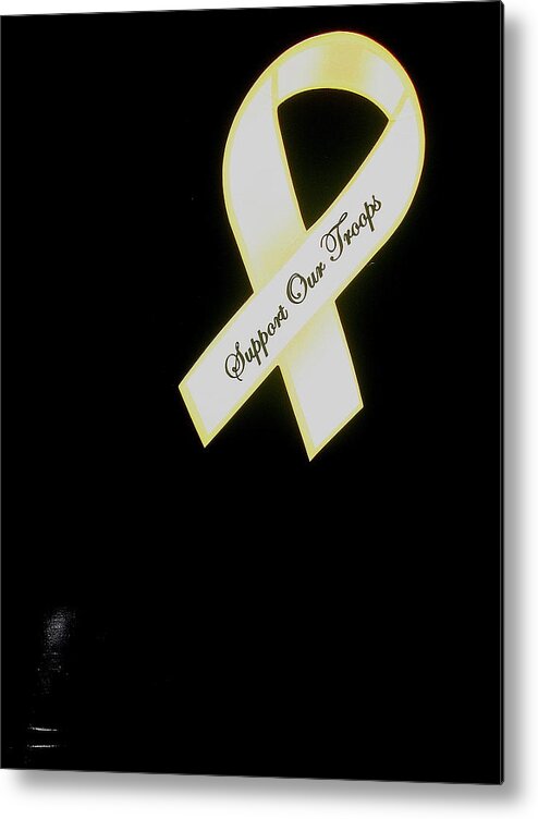 Support Our Troops Ribbon Antique Car Show Casa Grande Arizona 2004 Metal Print featuring the photograph Support our troops ribbon antique car show Casa Grande Arizona 2004 by David Lee Guss