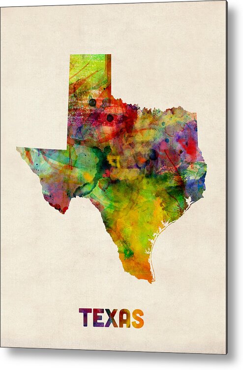 United States Map Metal Print featuring the digital art Texas Watercolor Map by Michael Tompsett