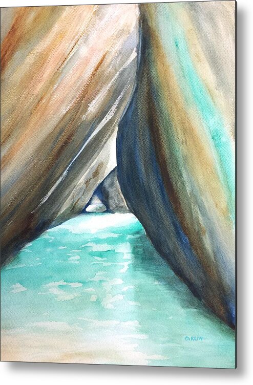 The Baths Metal Print featuring the painting The Baths Turquoise by Carlin Blahnik CarlinArtWatercolor