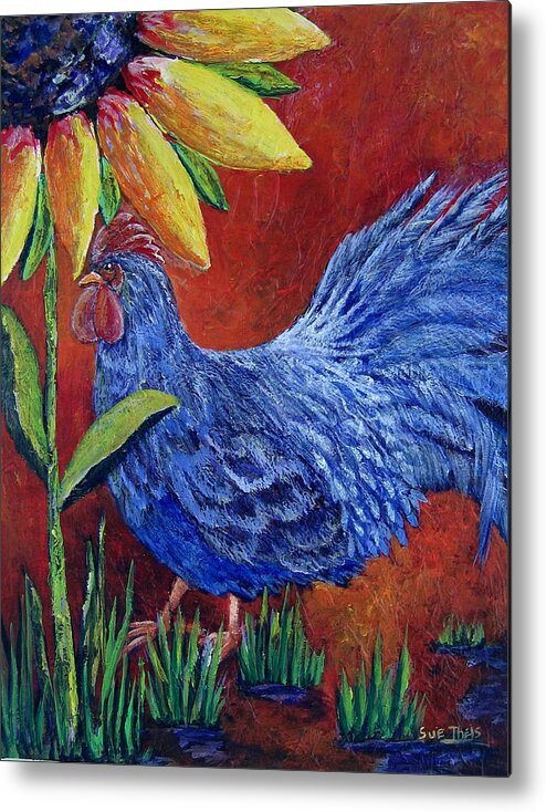 Rooster Metal Print featuring the painting The Blue Rooster by Suzanne Theis