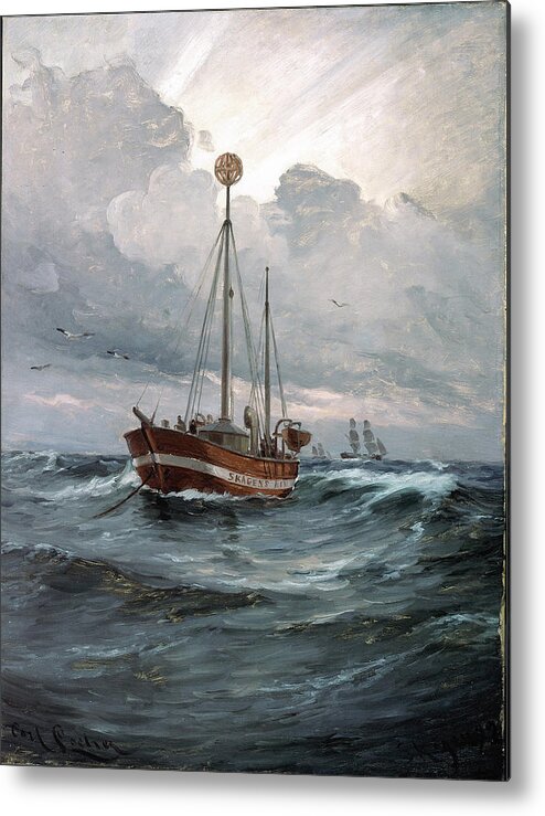 Carl Locher Metal Print featuring the painting The lightship at Skagen Reef by Carl Locher