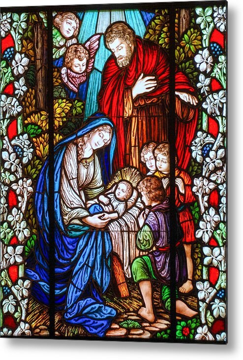 Stained Glass Window Metal Print featuring the photograph The Nativity by Larry Ward