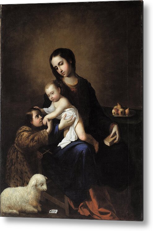 Francisco De Zurbaran Metal Print featuring the painting The Virgin and Child with the Infant St John the Baptist by Francisco de Zurbaran