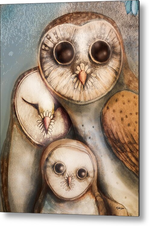 New Baby Metal Print featuring the painting Three Wise Owls by Karin Taylor