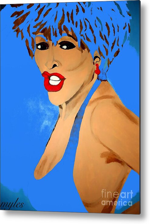 Tina Turner Metal Print featuring the painting Tina Turner Fierce Blue 2 by Saundra Myles