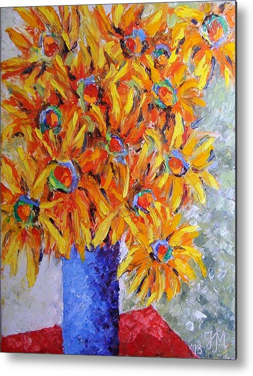 Still Life Metal Print featuring the painting Today I think in yellow by Nina Mitkova