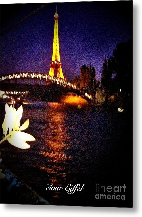 Tour Eiffel Metal Print featuring the mixed media Tour Eiffel at night by Lauren Serene