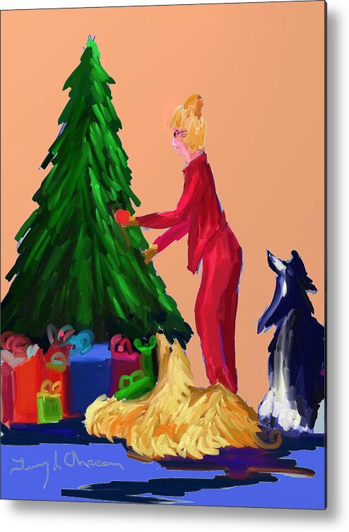 Christmas Card Metal Print featuring the digital art Tree Decorating by Terry Chacon