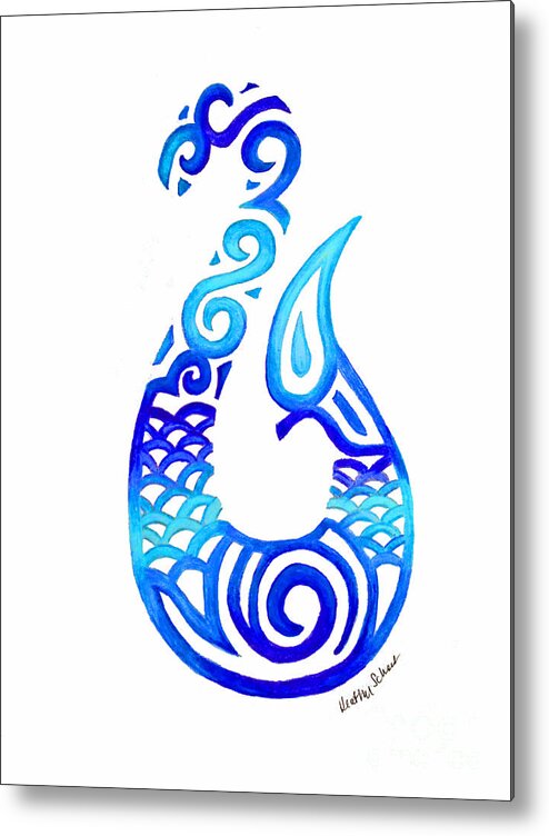 Fish Metal Print featuring the drawing Tribal Fish Hook by Heather Schaefer