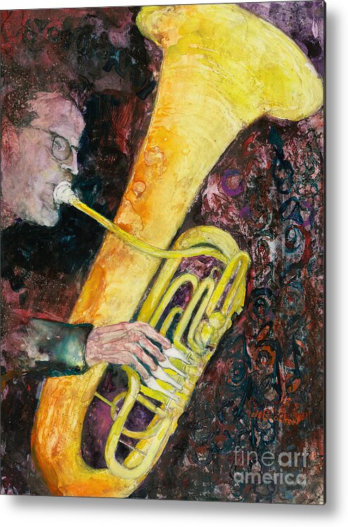 Tuba Metal Print featuring the painting Tuba Time I by Gary DeBroekert