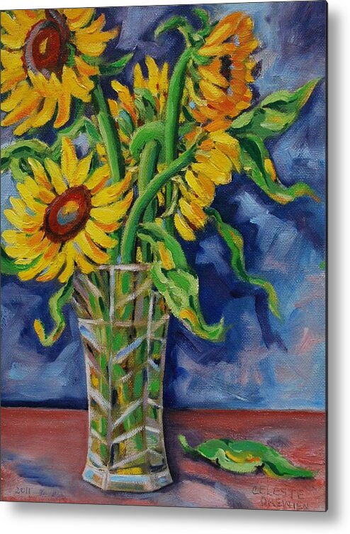Sunflowers Metal Print featuring the painting Sunflowers Twisted Beauty by Celeste Drewien