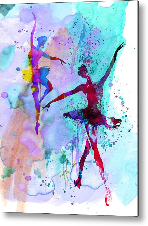 Ballet Metal Print featuring the painting Two Dancing Ballerinas Watercolor 2 by Naxart Studio