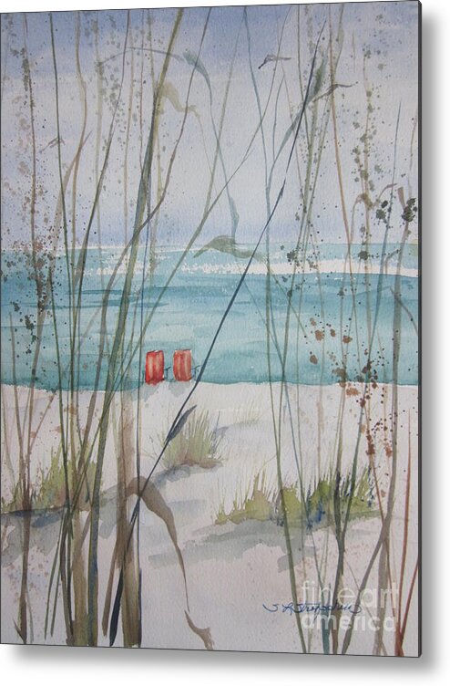 Marco Island Metal Print featuring the painting Two Orange Chairs by Sandra Strohschein