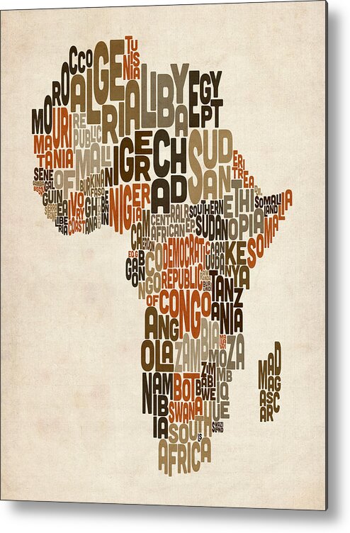 Africa Map Metal Print featuring the digital art Typography Text Map of Africa by Michael Tompsett