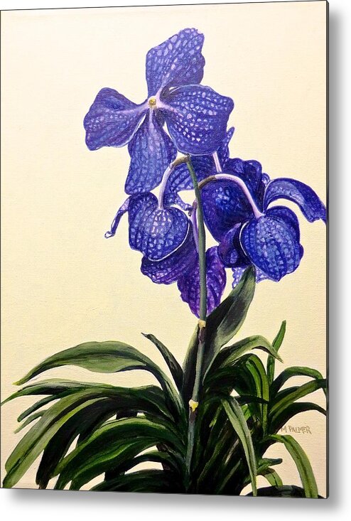 Vanda Sausai Blue Orchid Metal Print featuring the painting Vanda Sausai Blue Orchid by Mary Palmer