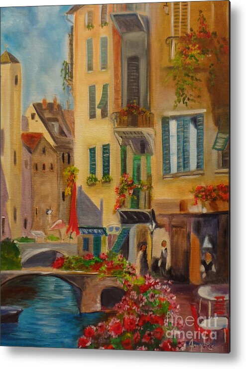 Venice Scene Metal Print featuring the painting Venic Canal 1 by Jenny Lee
