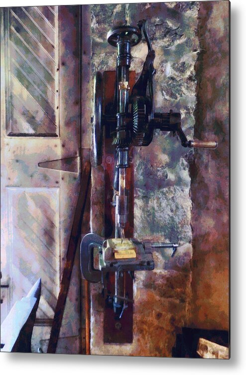 Steampunk Metal Print featuring the photograph Vintage Drill Press by Susan Savad