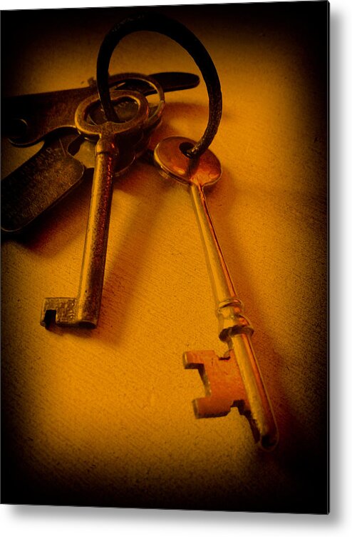 Vintage Metal Print featuring the photograph Vintage Keys Deep ANTIQUED Vignette by Lesa Fine