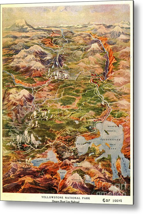 Vintage Metal Print featuring the photograph Vintage Map of Yellowstone National Park by Edward Fielding