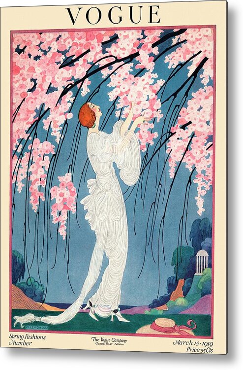 Illustration Metal Print featuring the photograph Vogue Cover Featuring A Woman Underneath A Cherry by Helen Dryden