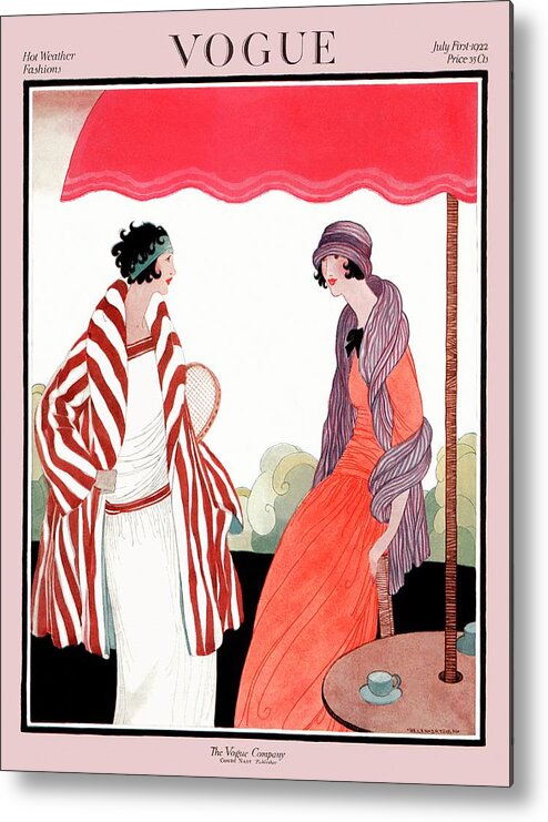 Illustration Metal Print featuring the photograph Vogue Cover Featuring Two Women Under A Patio by Helen Dryden