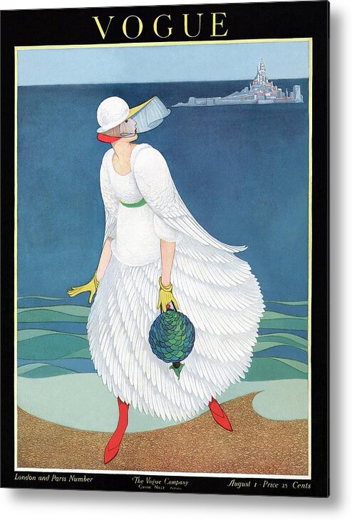 Illustration Metal Print featuring the painting Vogue Cover Featuring Woman At A Beach by George Wolfe Plank