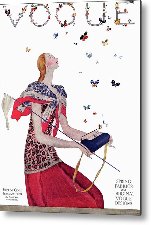 Fashion Metal Print featuring the digital art Vogue Cover Illustration Of A Woman Releasing by Eduardo Garcia Benito