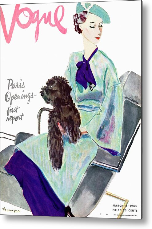 Illustration Metal Print featuring the photograph Vogue Cover Illustration Of A Woman With Dog by Pierre Mourgue