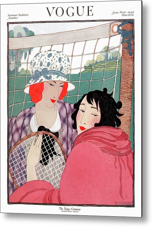 Fashion Metal Print featuring the digital art Vogue Cover Illustration Of Two Women In Front by Helen Dryden
