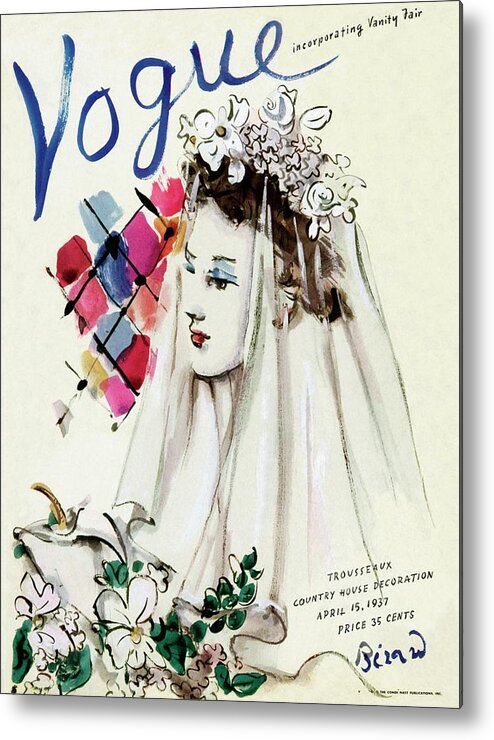 Illustration Metal Print featuring the photograph Vogue Magazine Cover Featuring An Illustration by Christian Berard