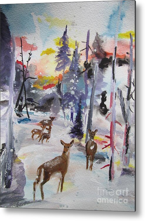 Deer Metal Print featuring the painting Waiting For Spring by Susan Voidets