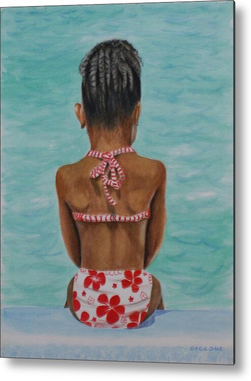 Children Metal Print featuring the painting Waiting to Swim by Jill Ciccone Pike