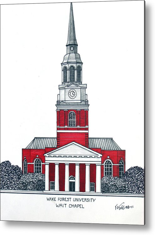 Wake Forest University Buildings Drawings Metal Print featuring the drawing Wake Forest by Frederic Kohli
