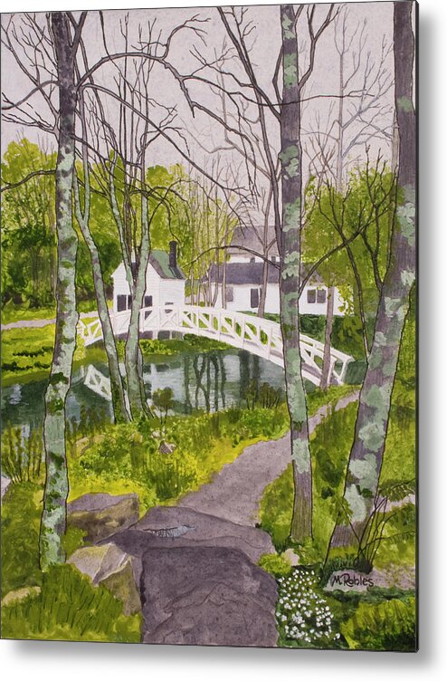 Maine Metal Print featuring the painting White Footbridge by Mike Robles